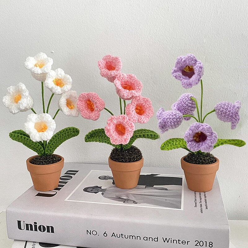 Crochet Blomkruka Dekoration Med Keramisk Bas