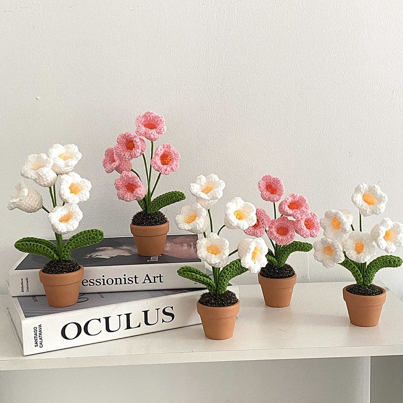 Crochet Blomkruka Dekoration Med Keramisk Bas