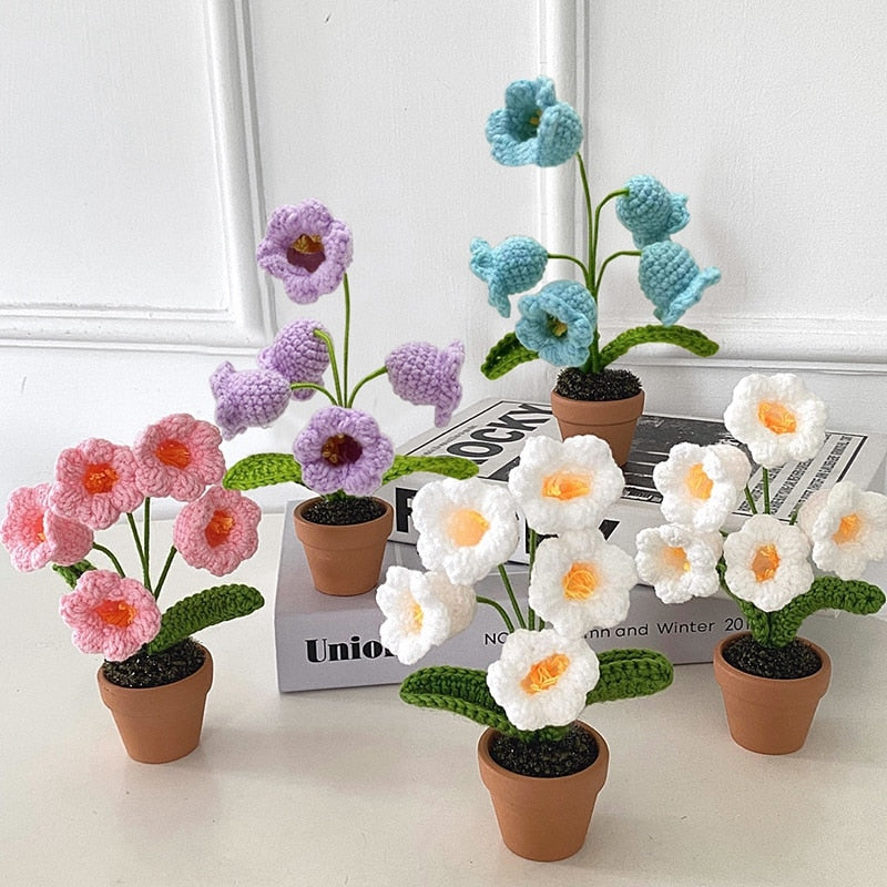 Crochet Blomkruka Dekoration Med Keramisk Bas