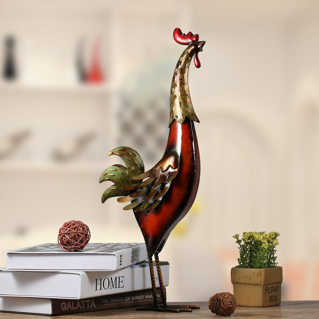 Iron Rooster Sculpture Miniature för Trädgårdsdekoration