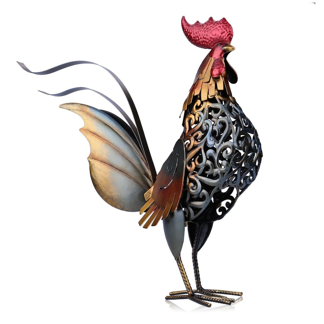 Iron Rooster Sculpture Miniature för Trädgårdsdekoration