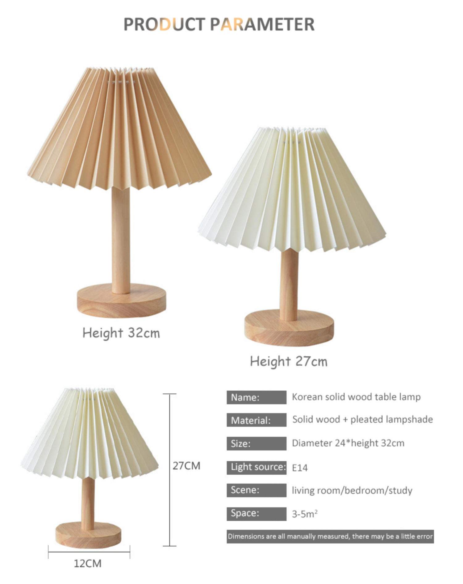 Koreansk Retro Plisserad Bordslampa för Elegant Hembelysning