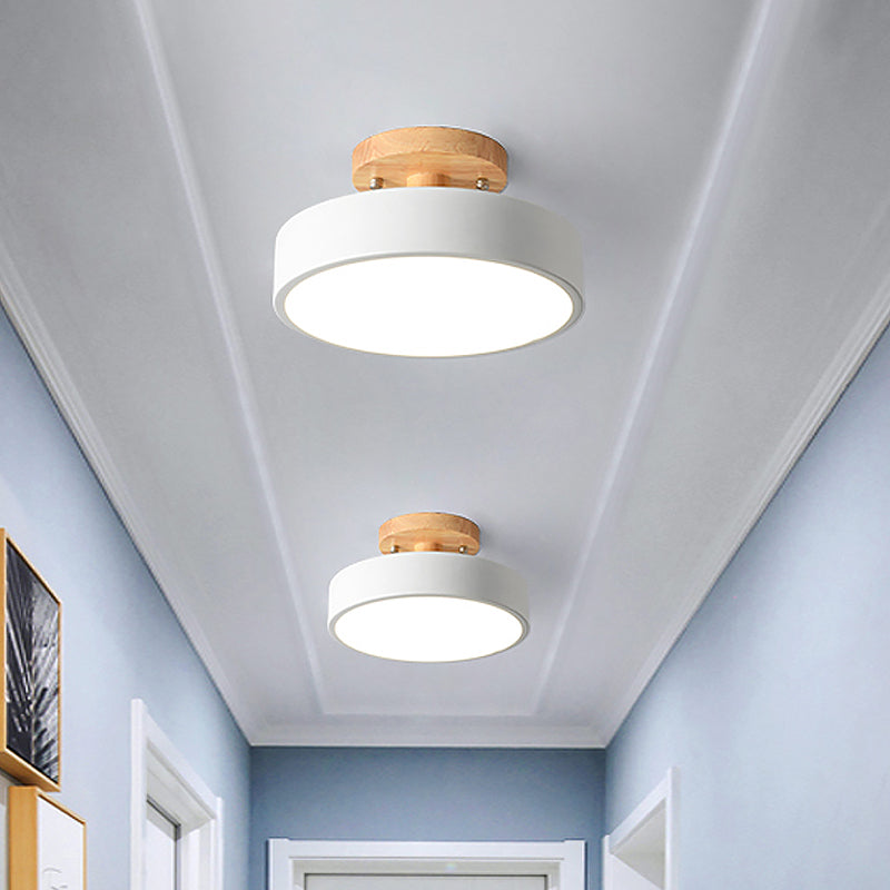 LED Semi Flush Mount Taklampa Med Träskärm