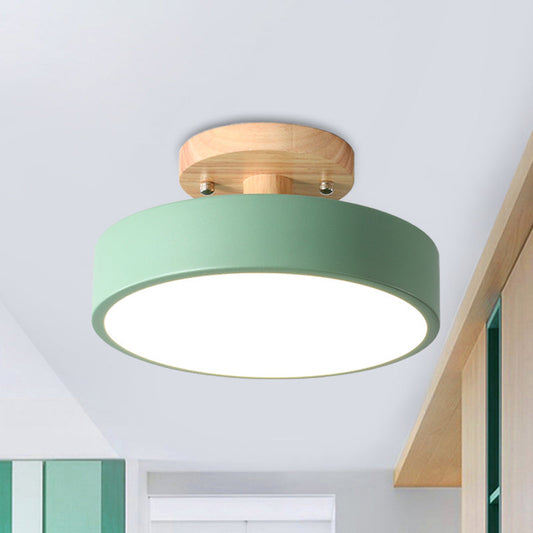 LED Semi Flush Mount Taklampa Med Träskärm