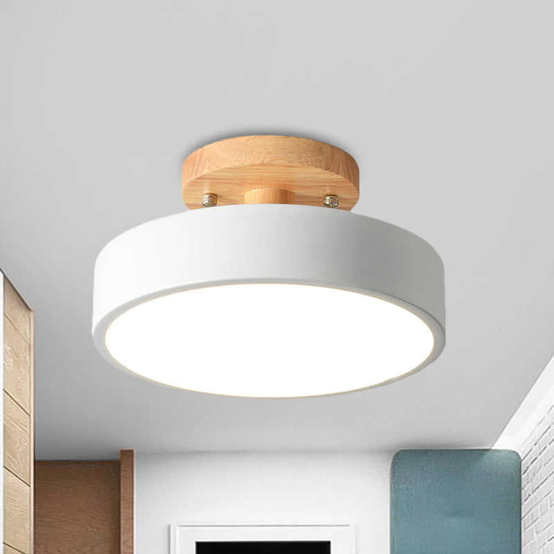 LED Semi Flush Mount Taklampa Med Träskärm