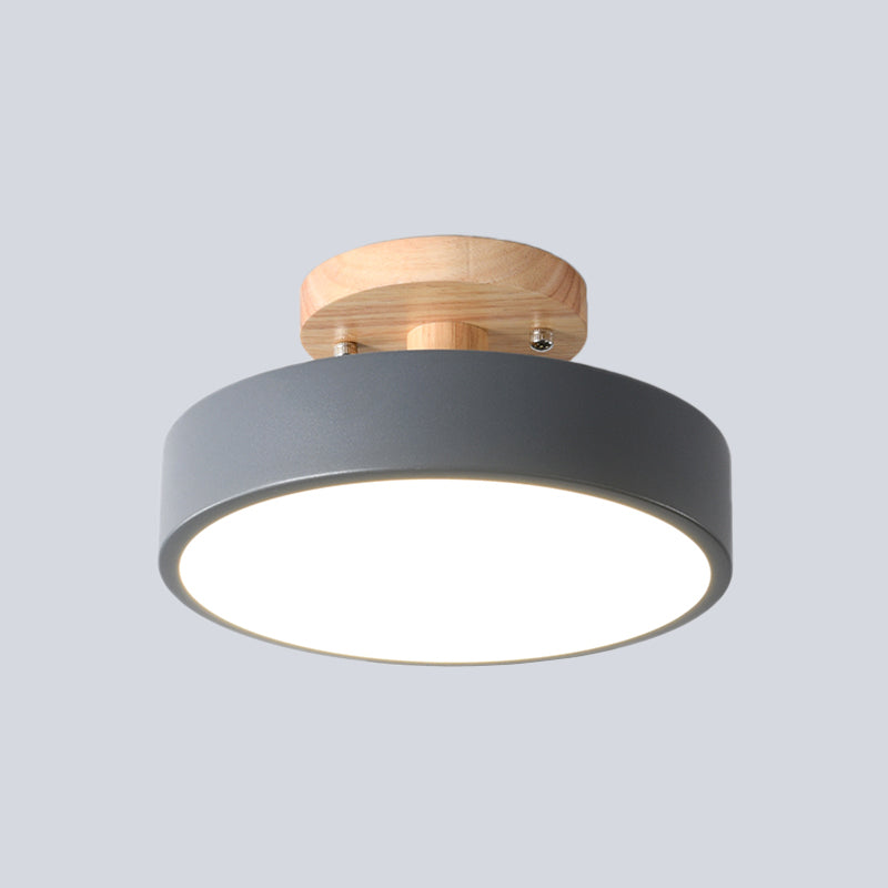 LED Semi Flush Mount Taklampa Med Träskärm