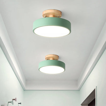 LED Semi Flush Mount Taklampa Med Träskärm
