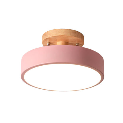 LED Semi Flush Mount Taklampa Med Träskärm