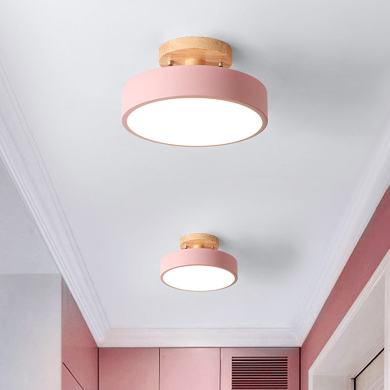 LED Semi Flush Mount Taklampa Med Träskärm