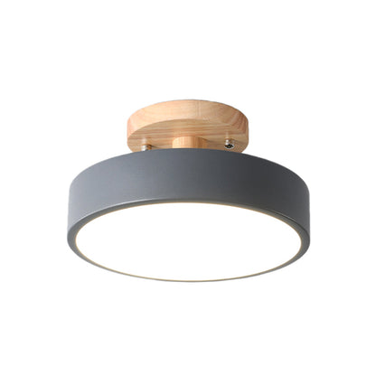 LED Semi Flush Mount Taklampa Med Träskärm