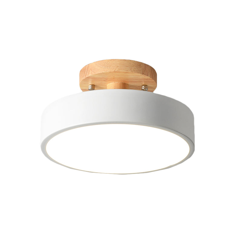 LED Semi Flush Mount Taklampa Med Träskärm