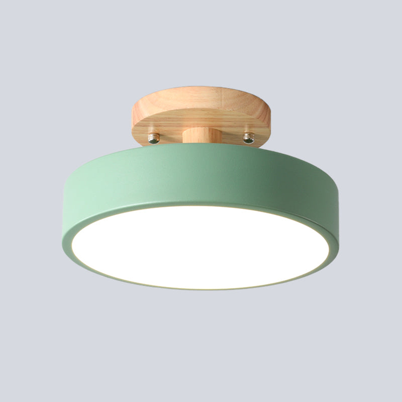 LED Semi Flush Mount Taklampa Med Träskärm