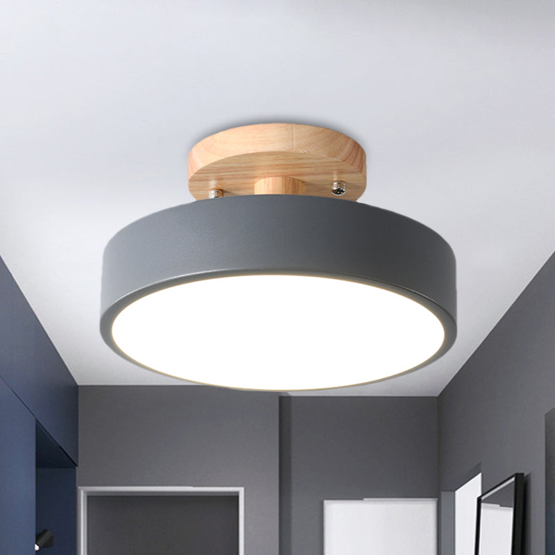 LED Semi Flush Mount Taklampa Med Träskärm