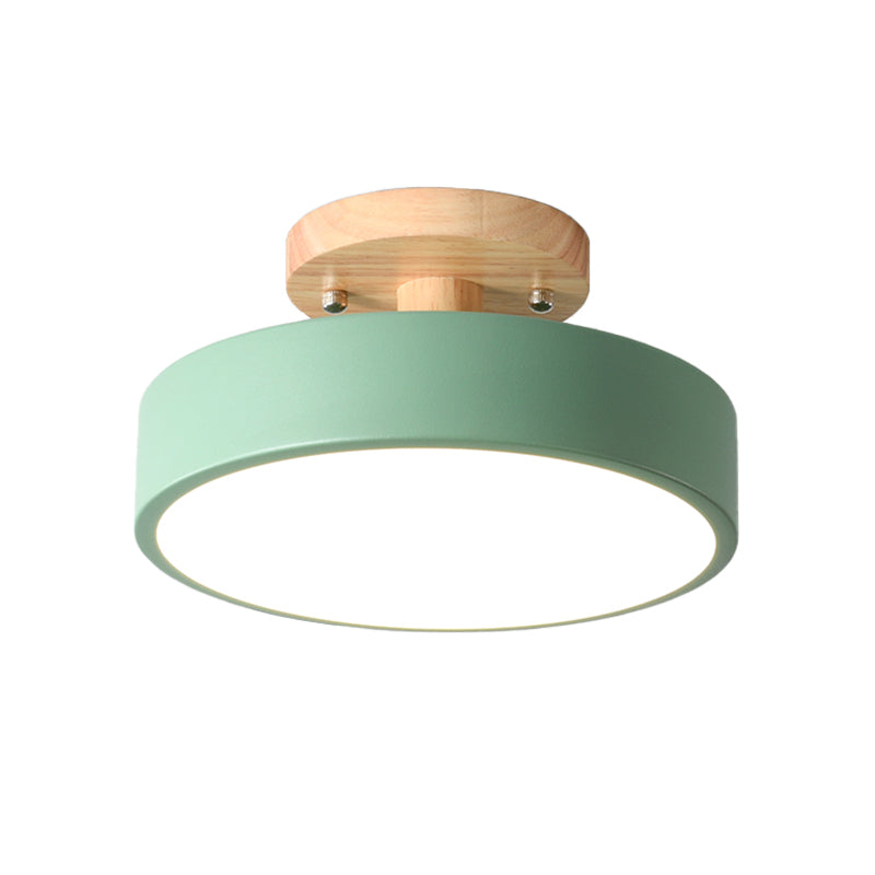 LED Semi Flush Mount Taklampa Med Träskärm