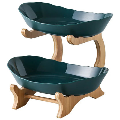 Skiktad Trä Fruktskål Oval Kök Serveringsfat