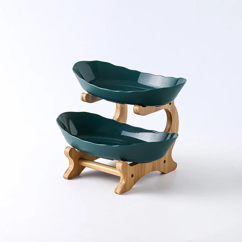 Skiktad Trä Fruktskål Oval Kök Serveringsfat