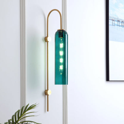 Mid Century Gooseneck Vägglampa Med Flöjt Glas Skärm