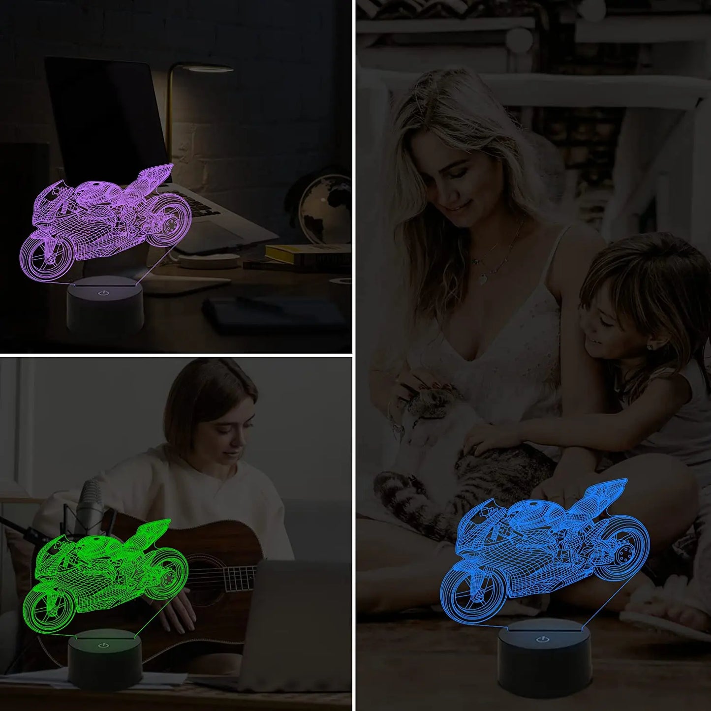 LumiBike - 3D LED Nattlampa med Motor Design för Bikers och Barnrum Dekoration