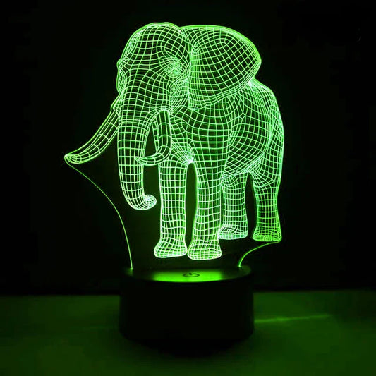 LumiElephant - 3D LED Nattlampa med Färgförändring och Optisk Illusion