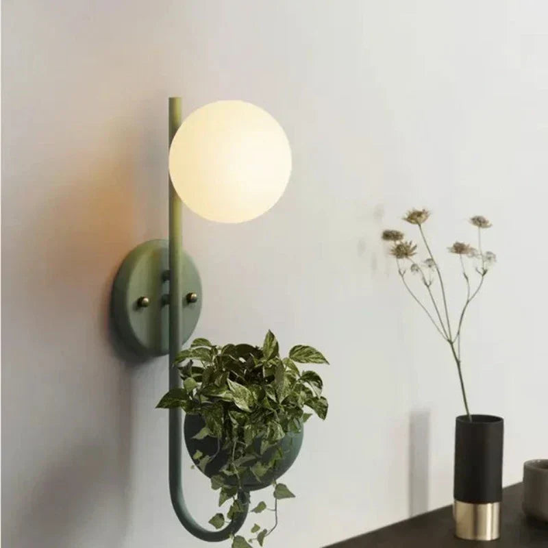 NordicGlow Växt - LED Vägglampa med Växtställ - Minimalistisk Lampa