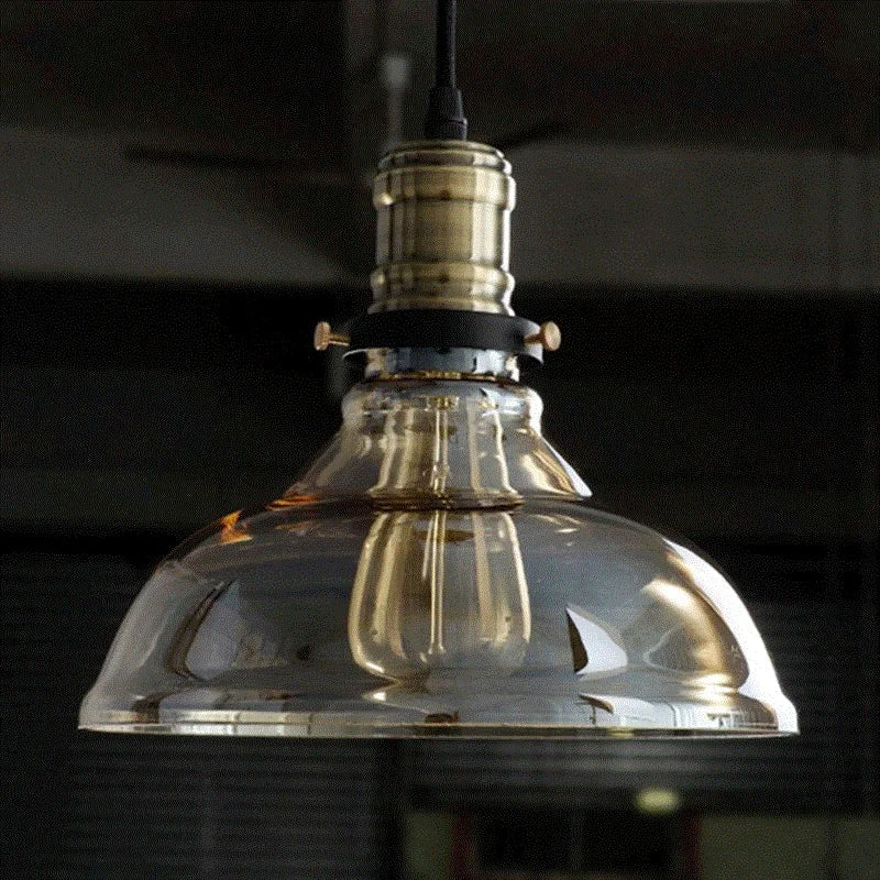 Pendulum lamp with glass shade and vintage style