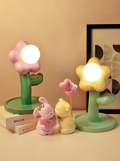 BloomShine - LED Blomma Bordsbelysning för Barnrum – Dekorativ Nattlampa i Blomdesign, Dimbar Belysning