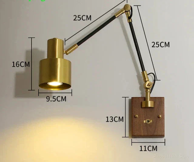 LightCraft - Justerbar Vintage Vägglampa i Mässing och Trä