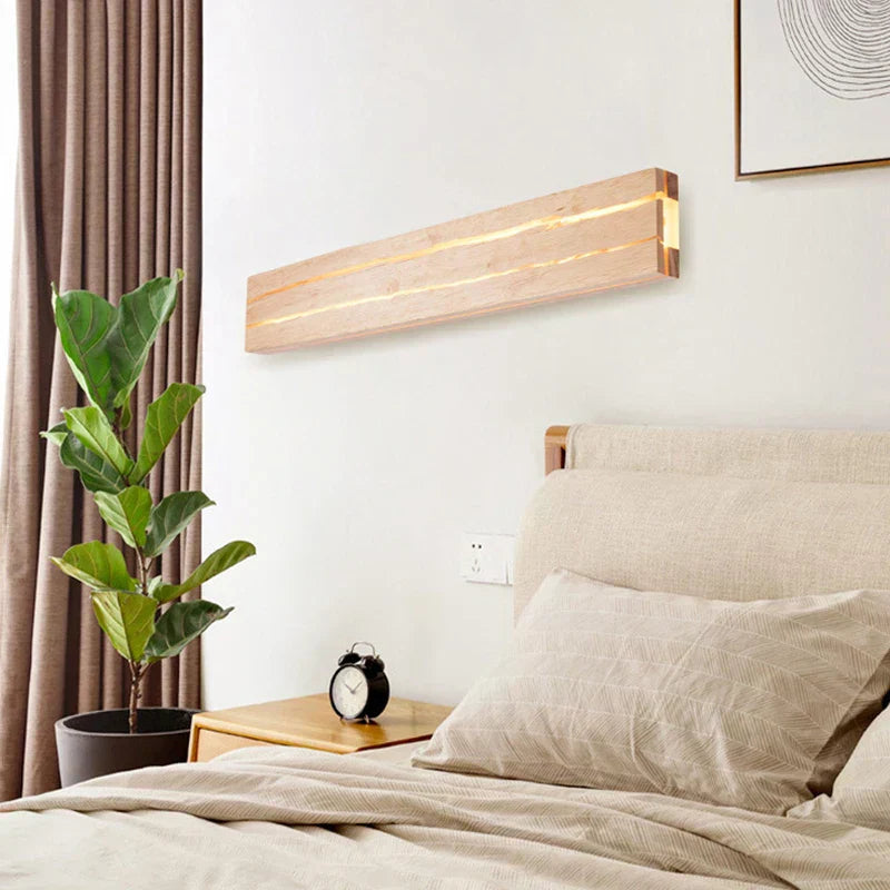 WoodGlow - Modern LED Trä Vägglampa med Sprickdesign Naturlig Belysning