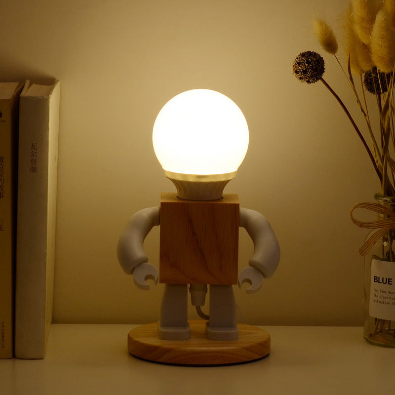 Nordisk Trä Robot Bordslampa | Leken Bambus Skrivbordslampa med LED | Brick by Brick