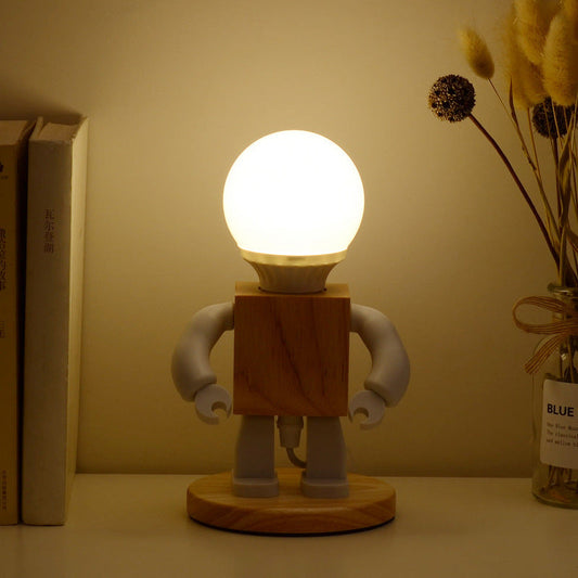 Nordisk Trä Robot Bordslampa | Leken Bambus Skrivbordslampa med LED | Brick by Brick