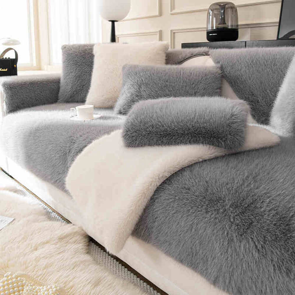 Varm Tjock Faux Fur Soffskydd Antisklipp Sofföverdrag