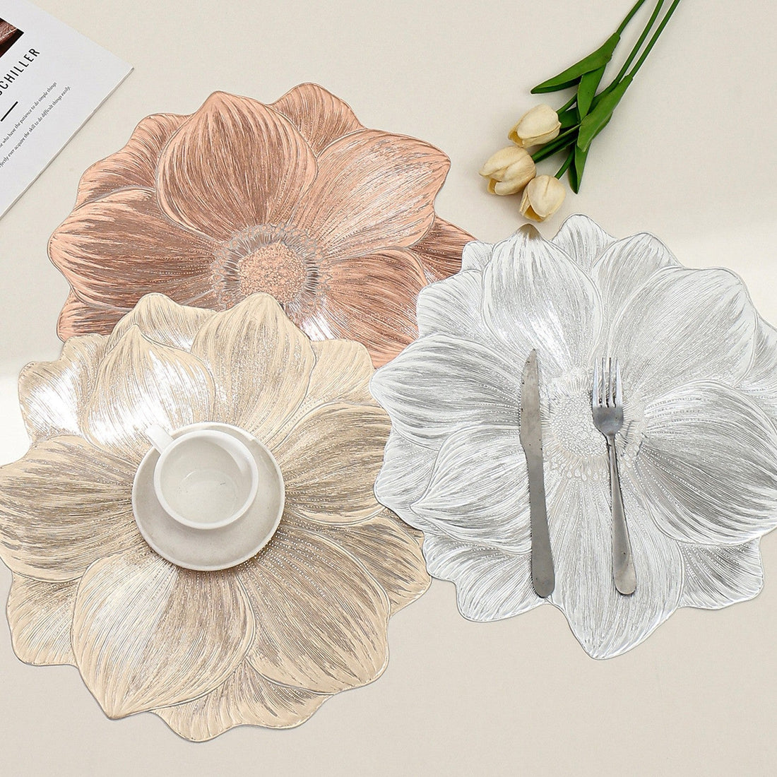 Kreativt Blommigt Bord Set - Vattentåligt och Oljetåligt