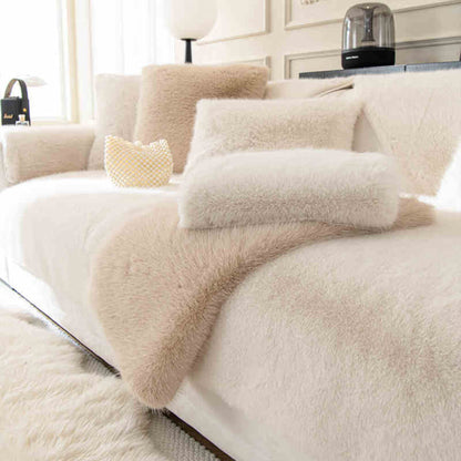 Varm Tjock Faux Fur Soffskydd Antisklipp Sofföverdrag