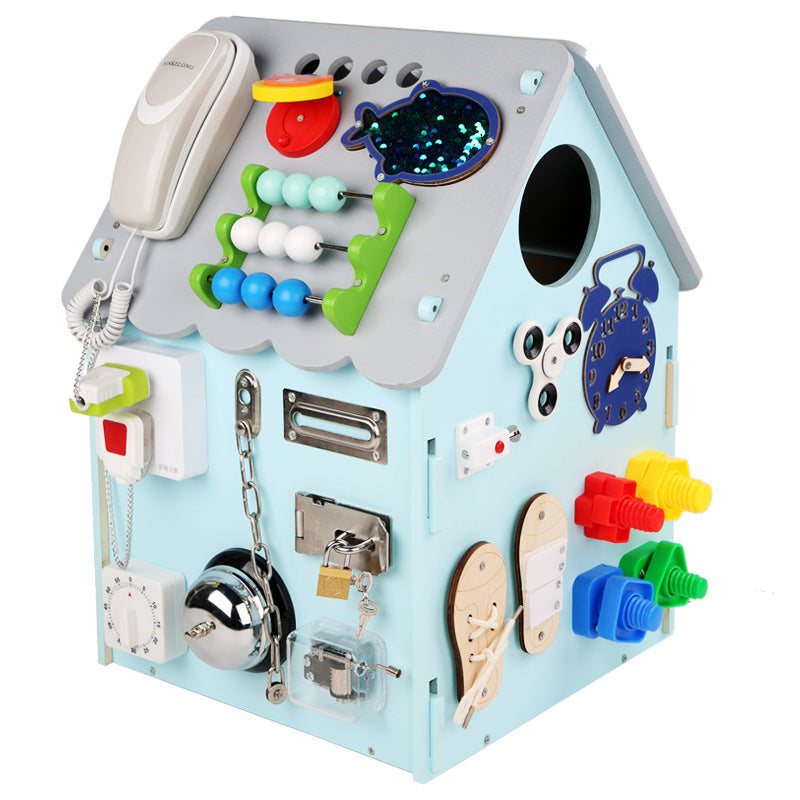 Handgjord Montessori Trä Aktivitets Hus