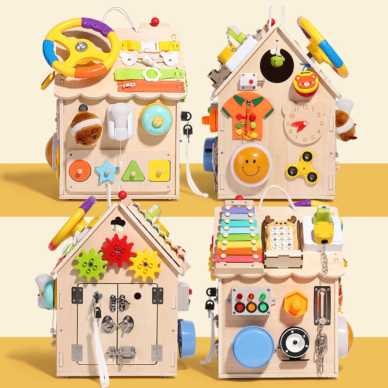 Handgjord Montessori Trä Aktivitets Hus