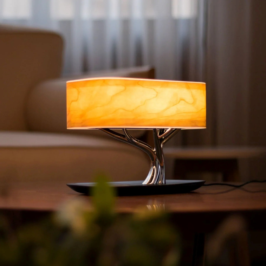 LumiSync Lampa - Bordslampa med Bluetooth-högtalare och trådlös laddare