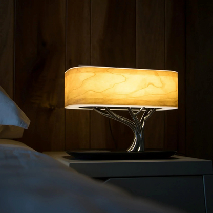 LumiSync Lampa - Bordslampa med Bluetooth-högtalare och trådlös laddare