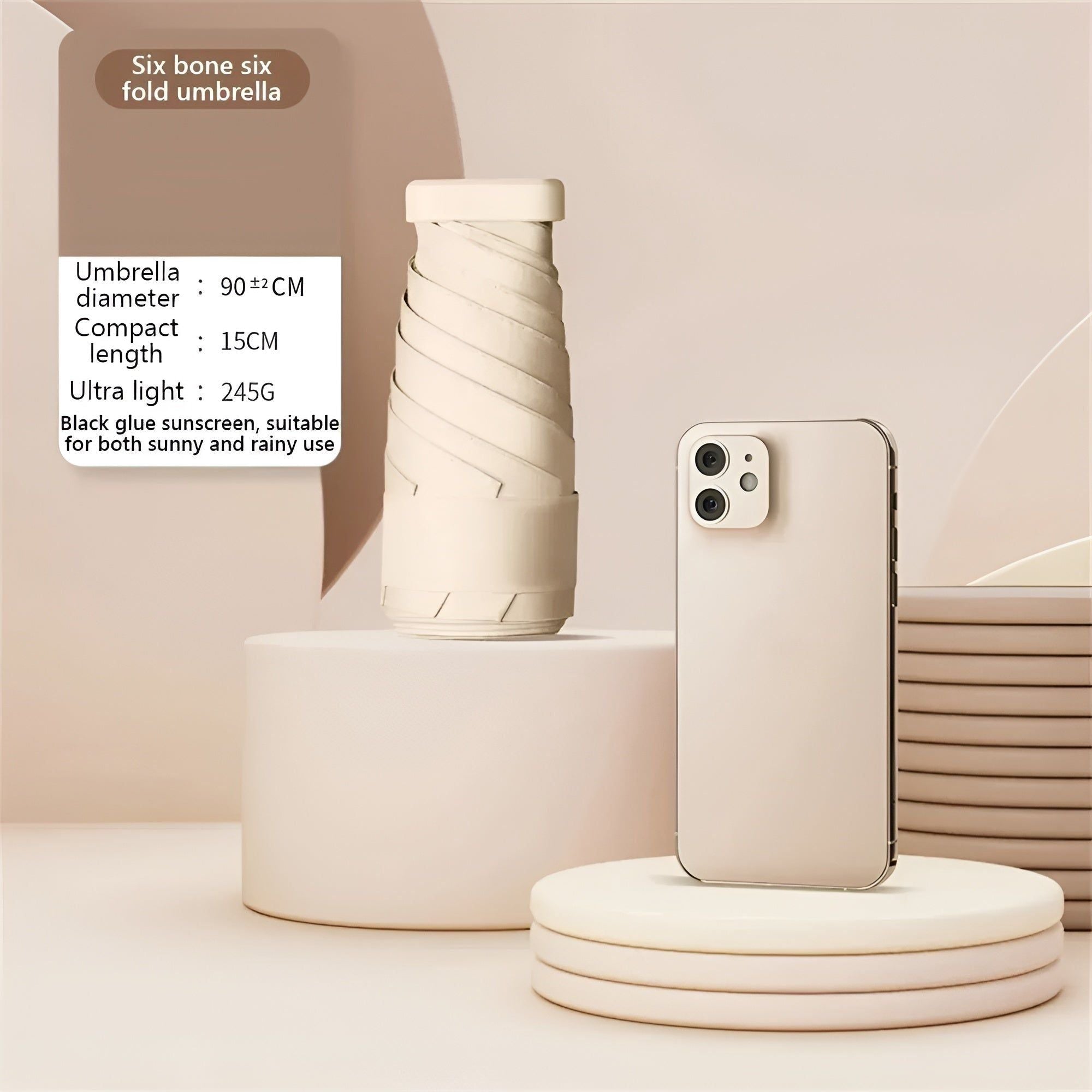 PocketSun Paraply - Lätt Kompakt Fällbar Reseparaply