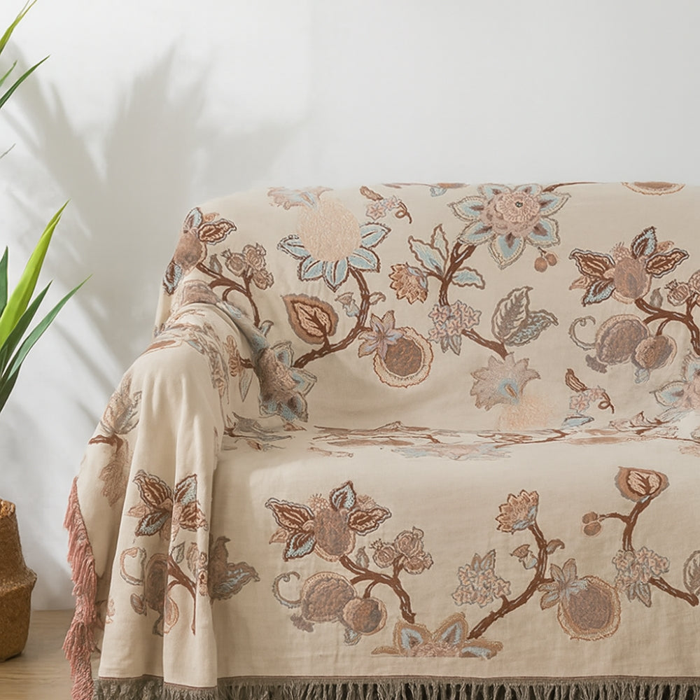 Orchid Trail Floral Cotton Tassel Sängfilt