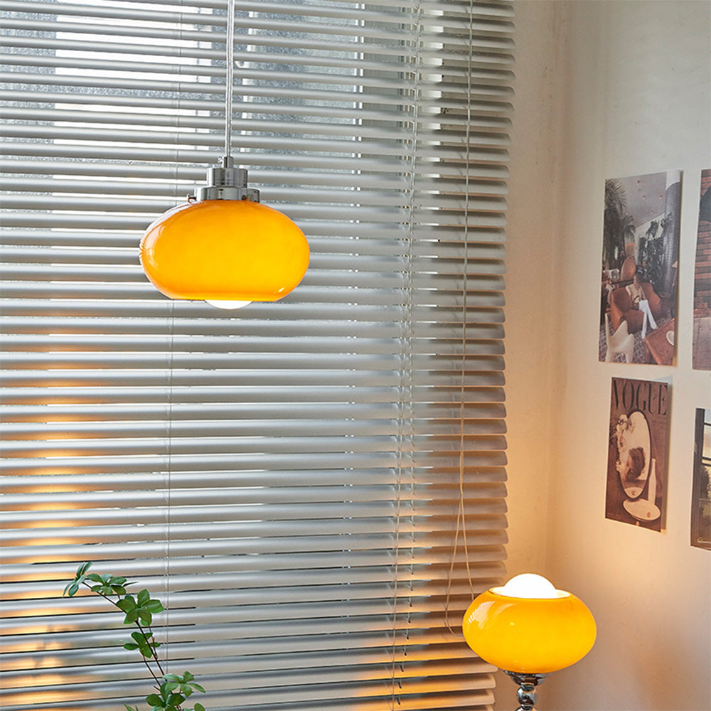 Bauhaus Medeltida Gul Glas Hänglampa
