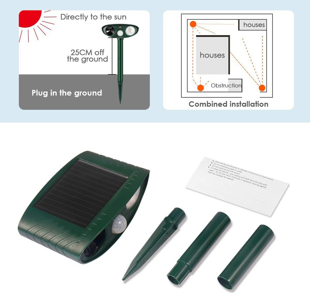 Royaleva Ultrasonic Kaninrepeller – Solenergidriven och Blinkande Ljus – Bli Av Med Kaniner