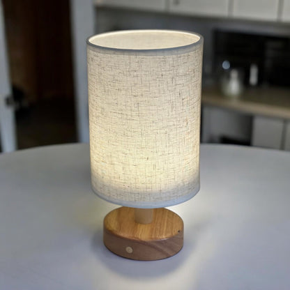 Trådlampa | USB-uppladdningsbar | Linne-skärm med träbas | 10,6&quot; Bärbar miljöbelysning