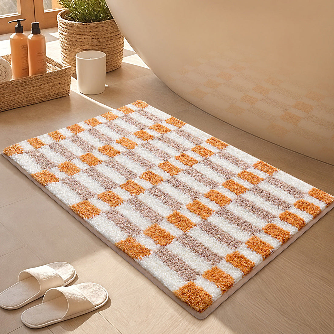 Rutig Halkfria Flockade Badrumsmatta