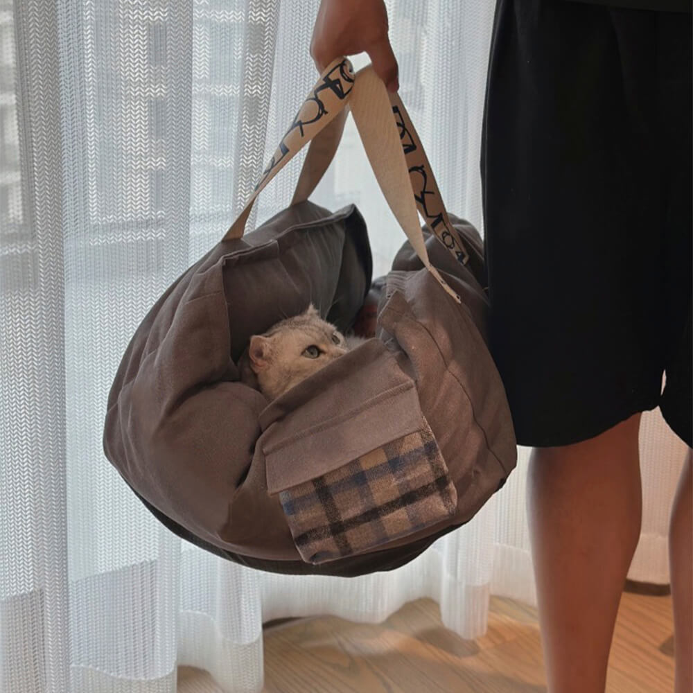 Bärbar husdjursäng med handtag Mysig tvättbar hundsäng