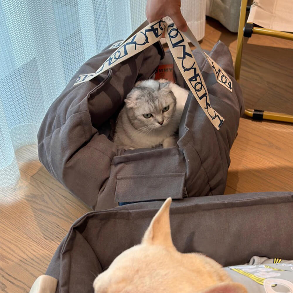 Bärbar husdjursäng med handtag Mysig tvättbar hundsäng