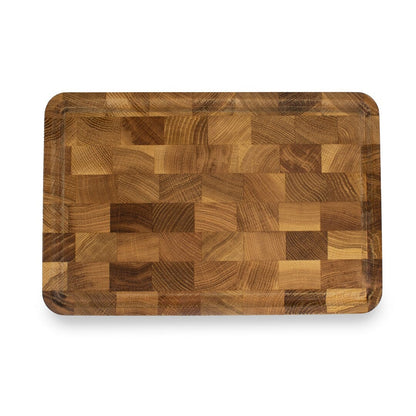 Premium ekträskärbräda – Robust, halkfri och med måttangivelser, idealisk för kött, grönsaker och bröd