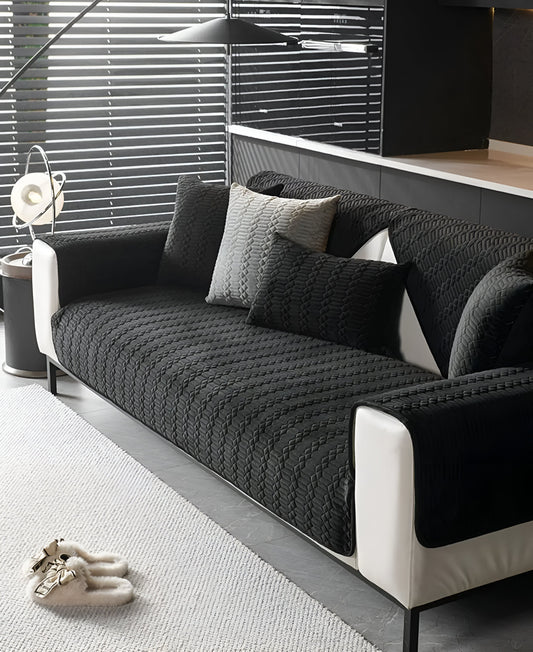 Premium plyschsamts sofföverdrag – Lyxigt geometriskt mönster med Halkfri baksida