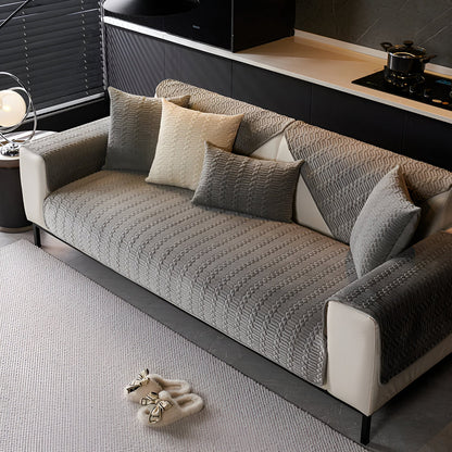 Premium plyschsamts sofföverdrag – Lyxigt geometriskt mönster med Halkfri baksida