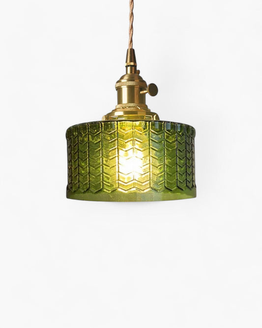Vintage Glass Ceiling Pendant | Textured Glass & Brass | Warm 3000K Glow