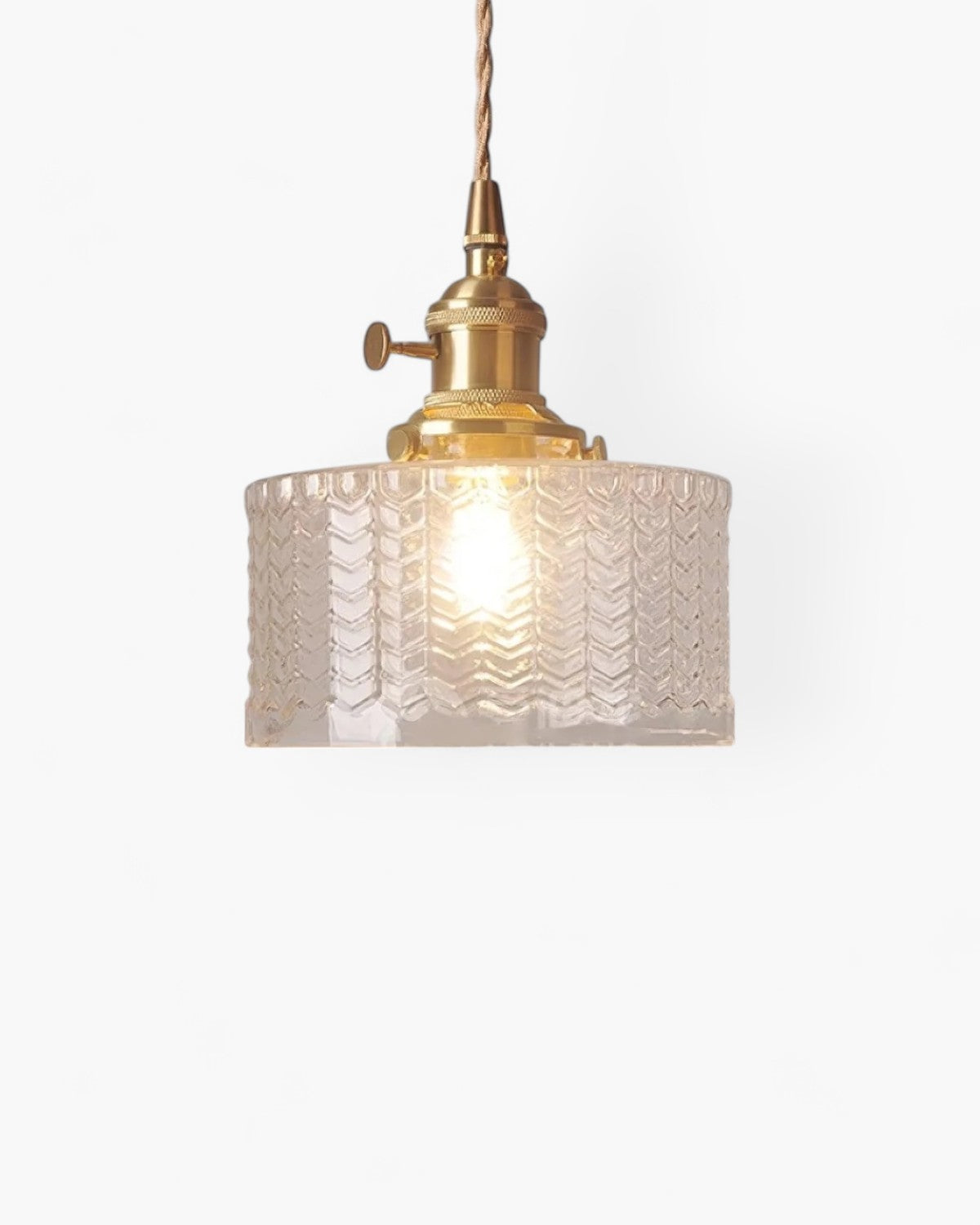 Vintage Glass Ceiling Pendant | Textured Glass & Brass | Warm 3000K Glow